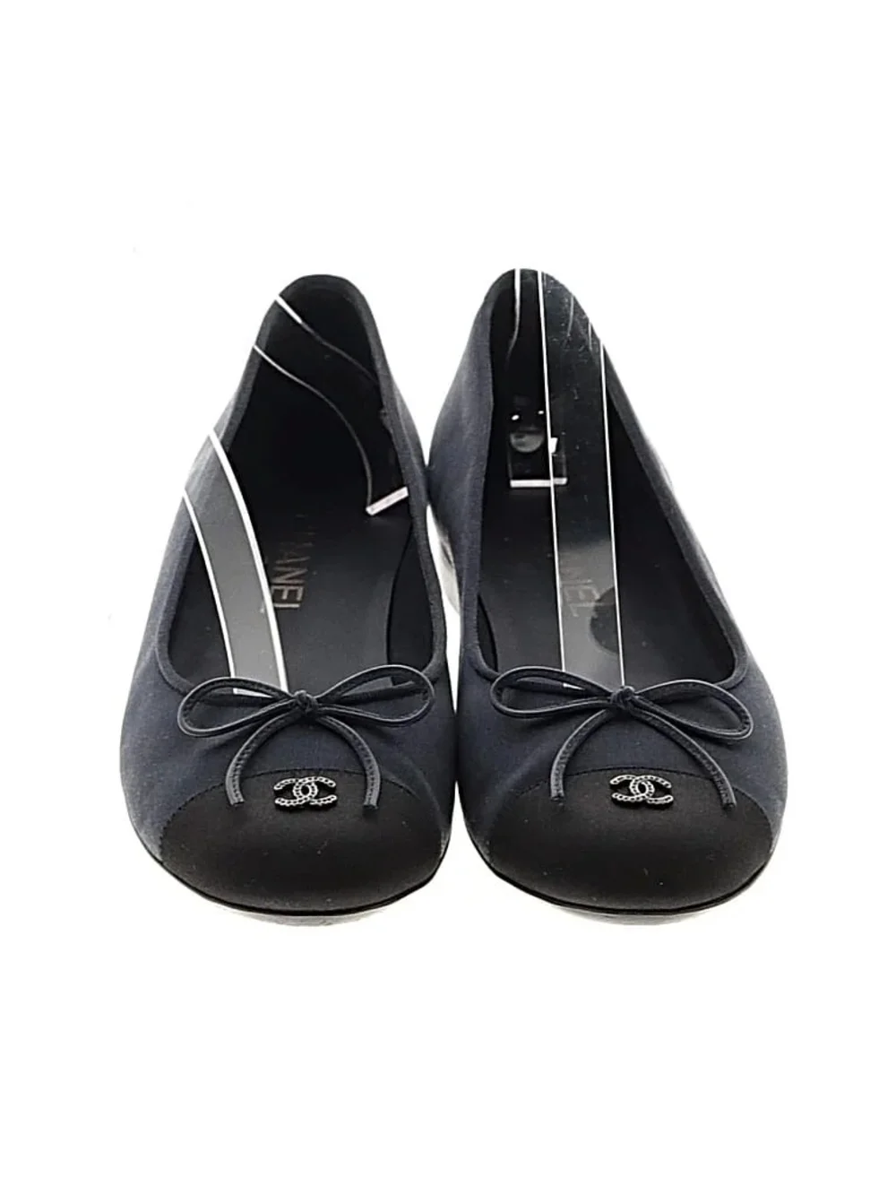 CHANEL Black Bow Ballet Flats with CC Emblem